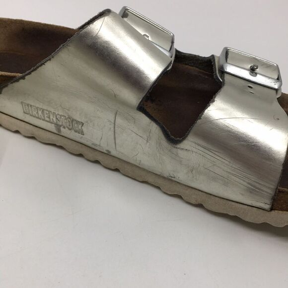 Birkenstock Arizona Birko-Flor Metallic Champagne Light Gold Soft Footbed EU 38 - Picture 13 of 16